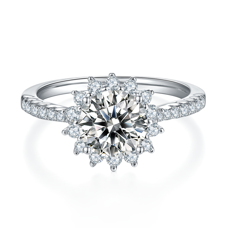 太阳花S925银镀白金MoissaniteWomen's Ring1.5ctD级